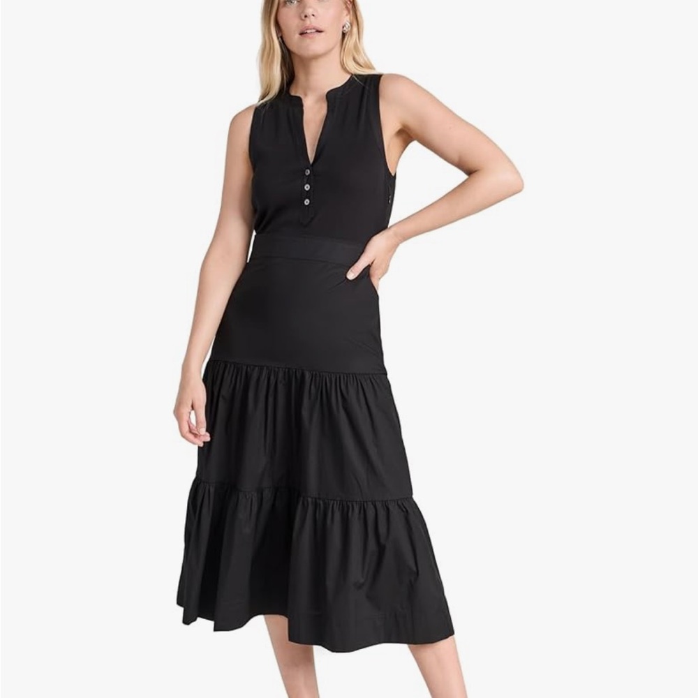 Veronica Beard Black Sleeveless Tiered Midi Dress